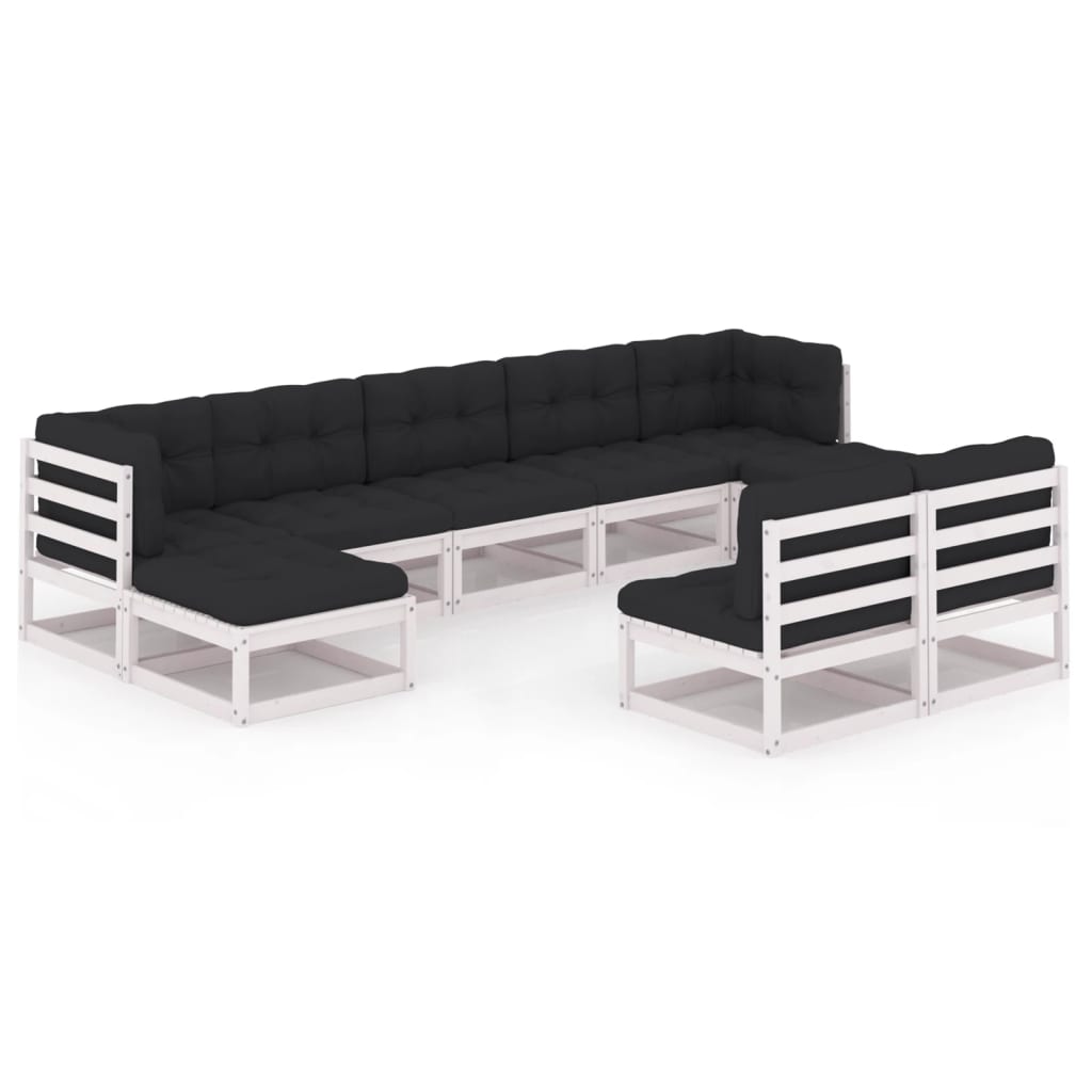 9-tlg. Garten-Lounge-Set mit Kissen Weiss Kiefer Massivholz